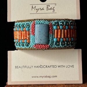 NWT Myra Bag Turquoise and Orange Beaded :Brandz" Bracelet